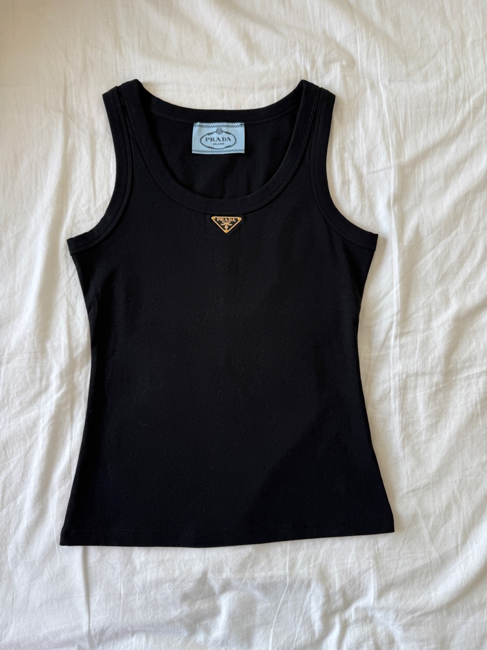 Prada Black Tank Top with Gold Triangle Logo